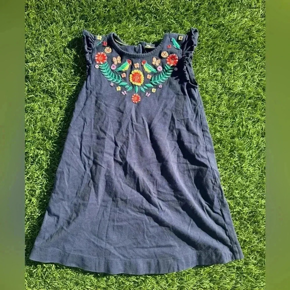 Mini Boden Navy Embroidered Parrot Tropical Dress 4-5y floral - Picture 1 of 3